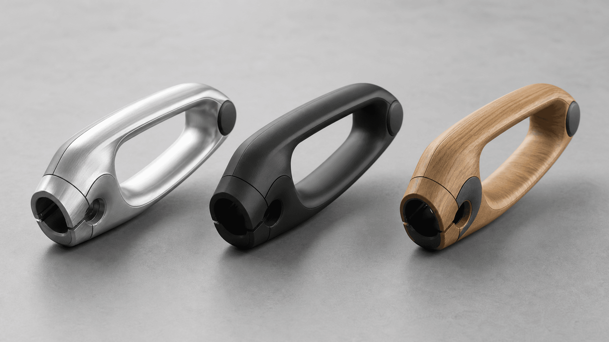 Material variant study of a handheld tool in aluminium, polymer and oak